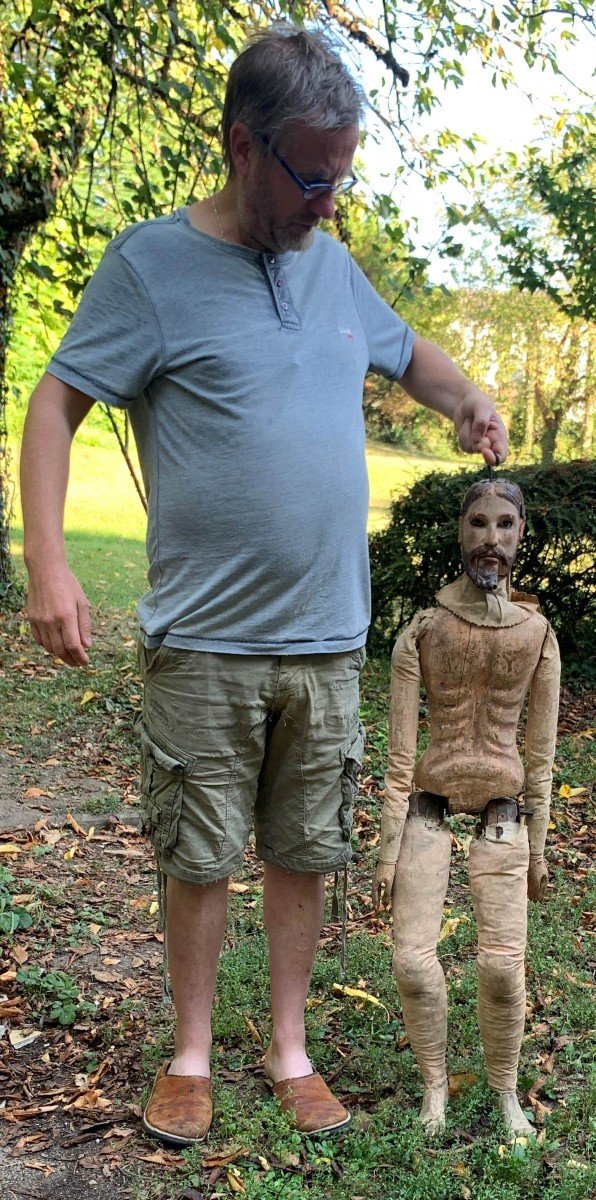 Très gde capipote (H 115cm !!!), mannequin articulé bois sculpté peint, Italie XVIIIe s-photo-5