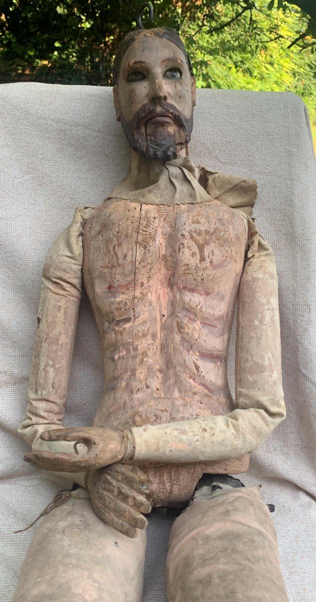 Très gde capipote (H 115cm !!!), mannequin articulé bois sculpté peint, Italie XVIIIe s-photo-6