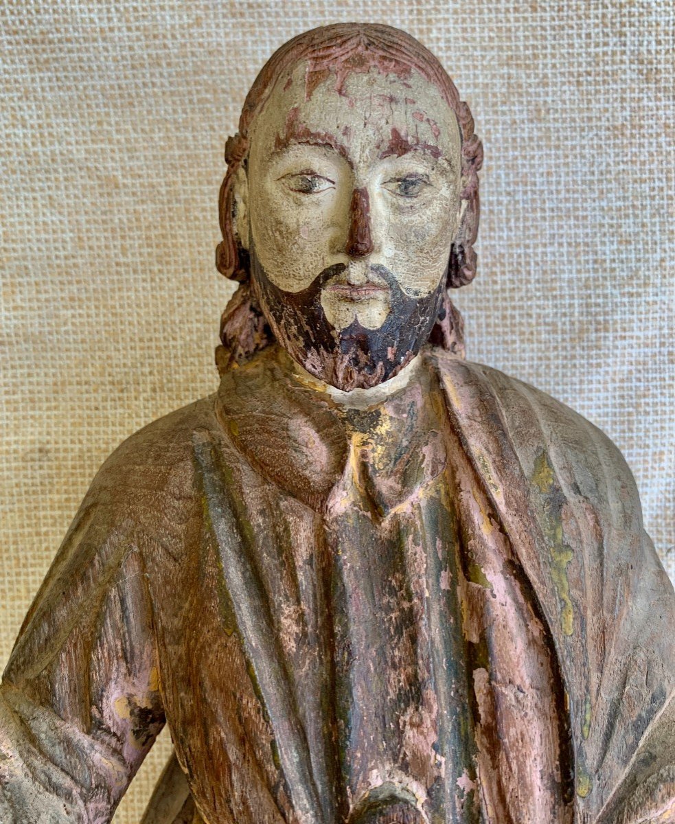 18th Cty Large Polychrome Wooden Statue Of Saint, Spanish Colonial Work-photo-3