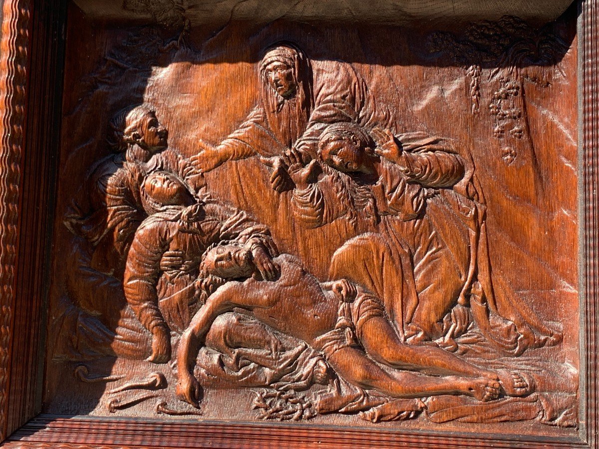 d'Ap Annibale CARRACCI (1560-1609),  Superbe Panneau bois sculpté La Déploration du Christ-photo-2