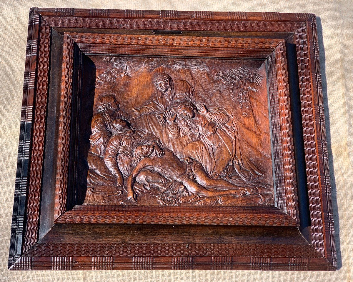 d'Ap Annibale CARRACCI (1560-1609),  Superbe Panneau bois sculpté La Déploration du Christ-photo-4