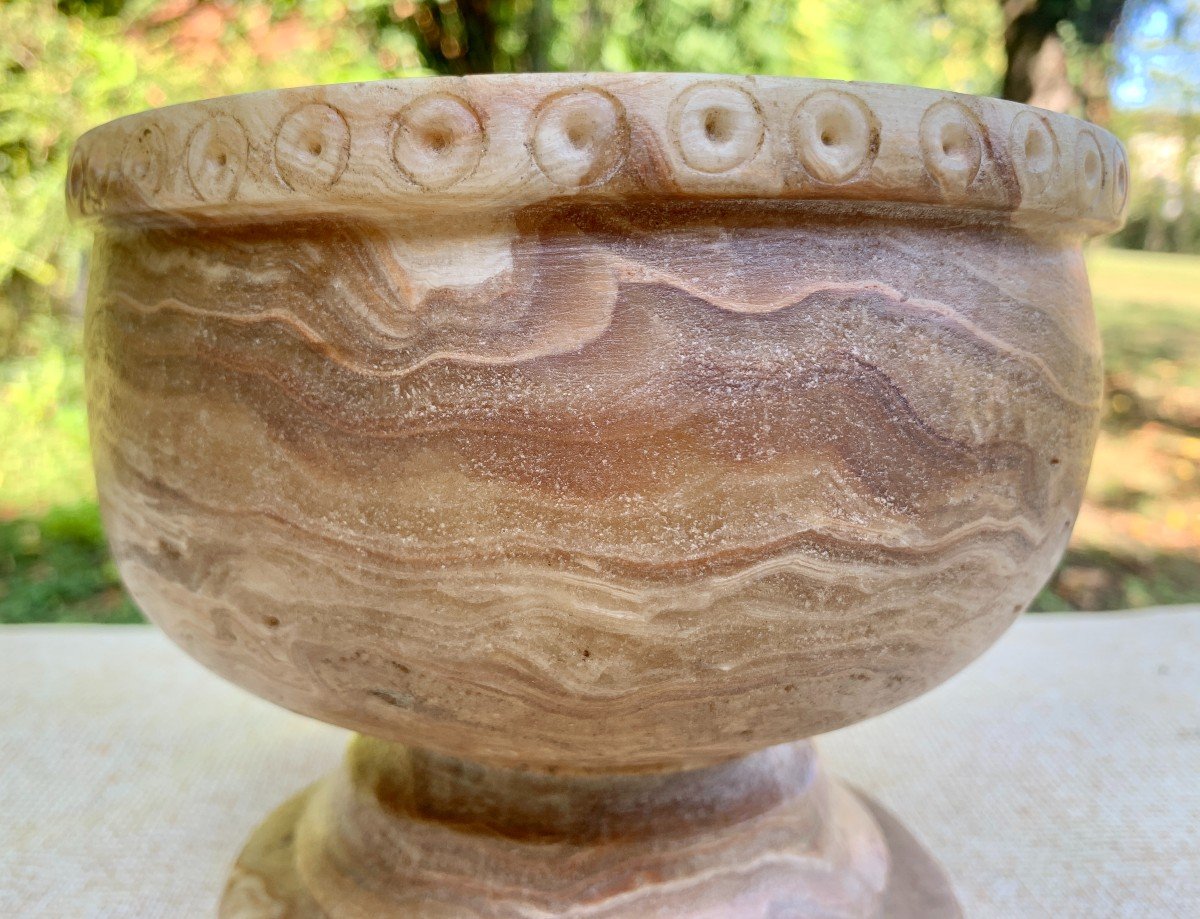 Archeoologia 1st Millennium Bc, Veined Alabaster Pedestal Cup-photo-2