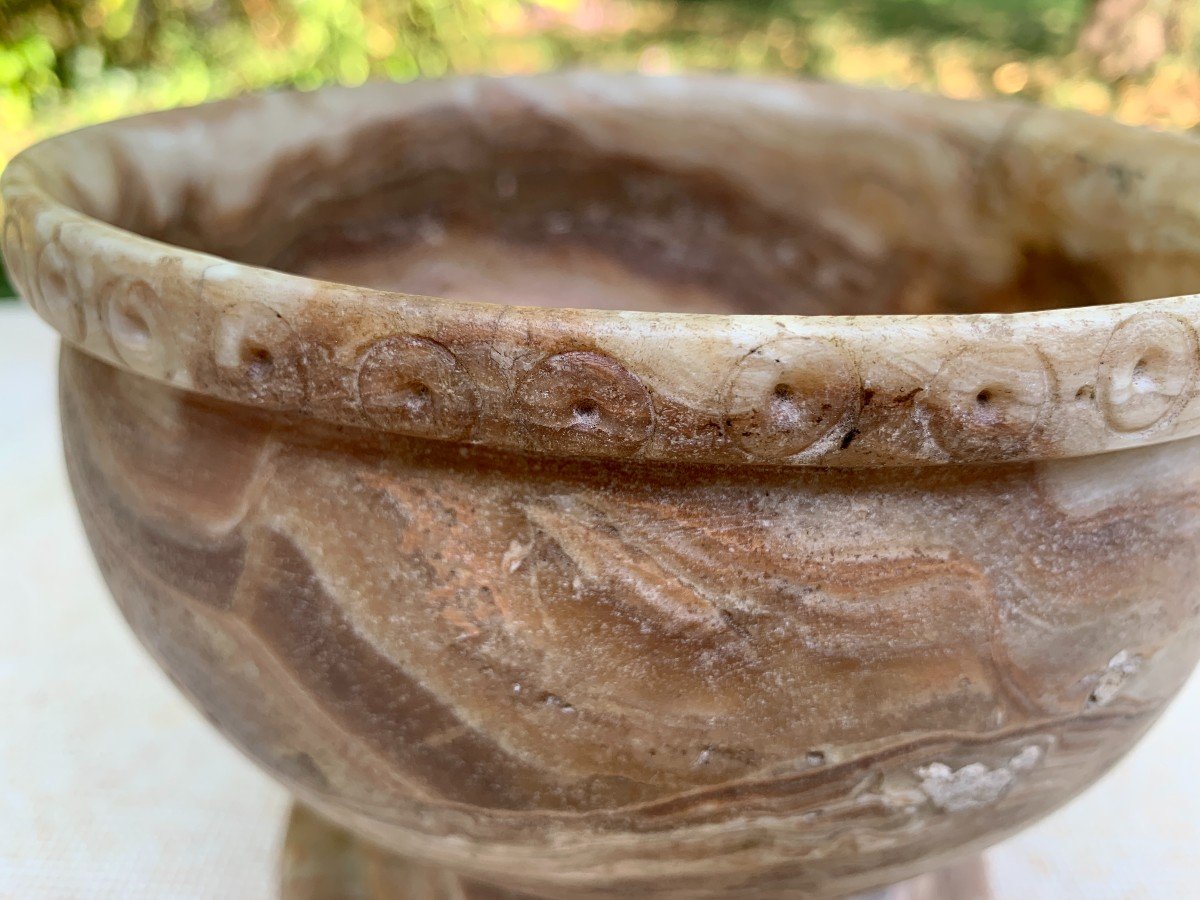 Archeoologia 1st Millennium Bc, Veined Alabaster Pedestal Cup-photo-3
