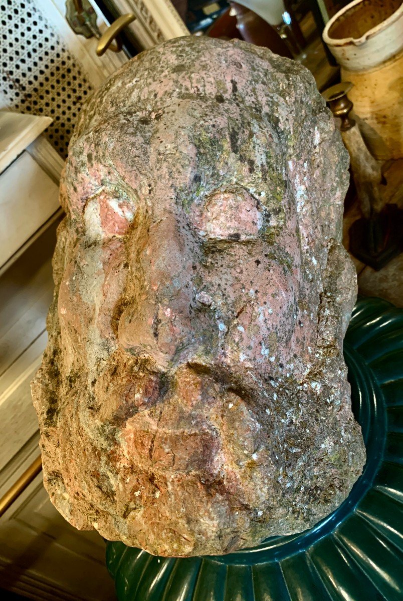 Mystery ? Very Large Screaming Marble Carved Head  (wrathful Zeus ?)-photo-4