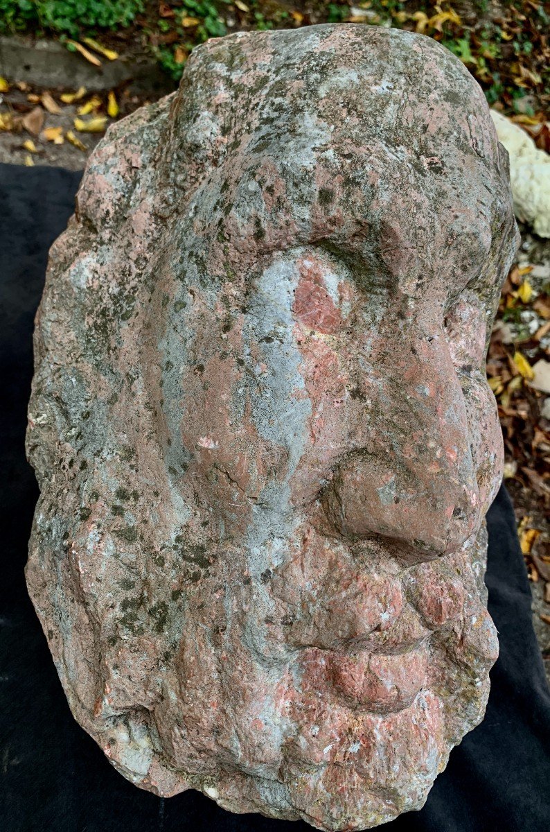 Mystery ? Very Large Screaming Marble Carved Head  (wrathful Zeus ?)-photo-4