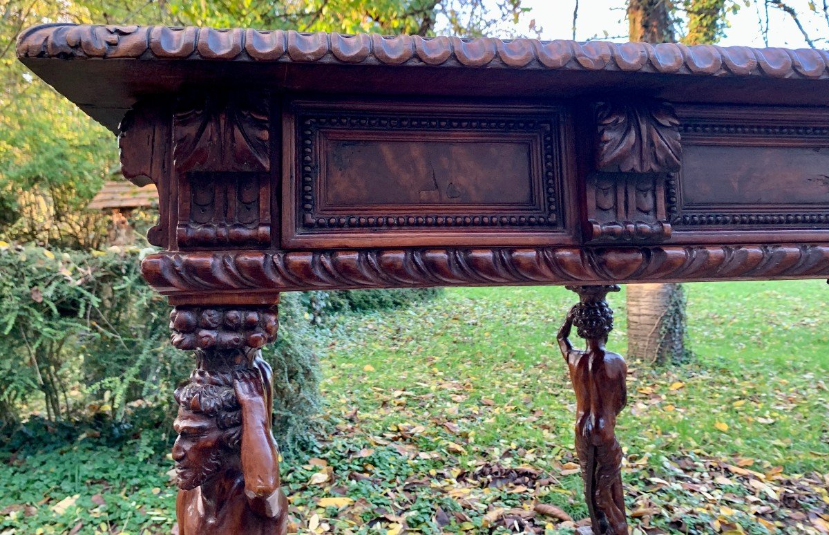 Italy 17th Cty, Rare Walnut Carved Middle Table,aanthropomorphic Feet / Satyrs-photo-3