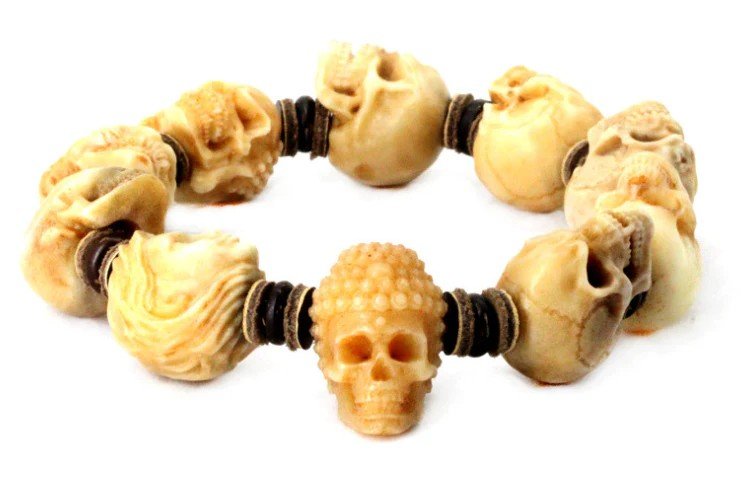 Cabinet Curiosities Complete Bracelet Of 10 Deer Antlers ?! Carved Skulls-photo-3