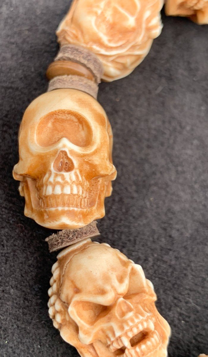 Cabinet Curiosities Complete Bracelet Of 10 Deer Antlers ?! Carved Skulls-photo-3
