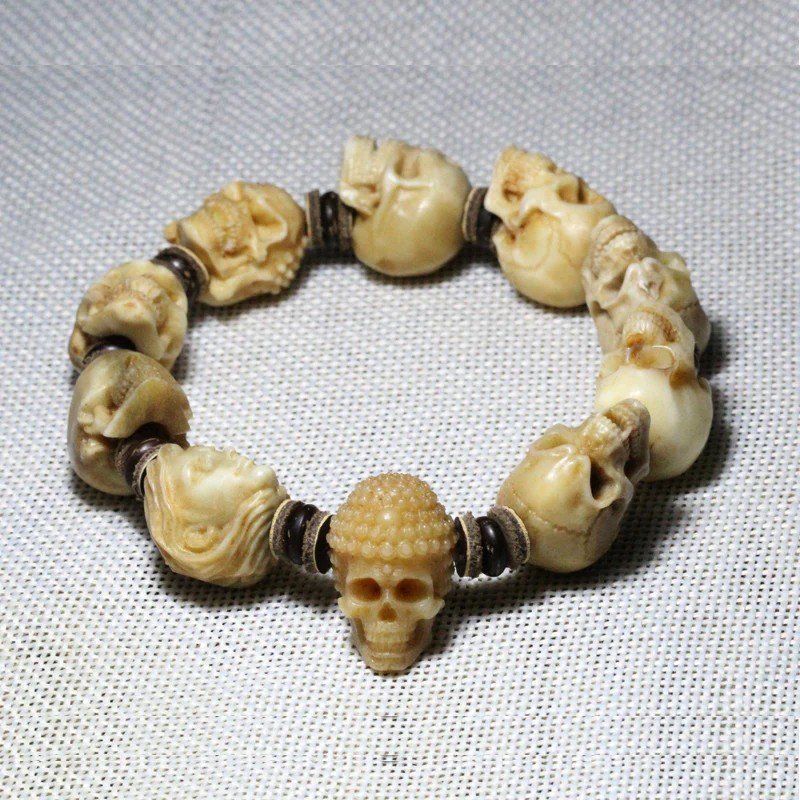 Cabinet Curiosities Complete Bracelet Of 10 Deer Antlers ?! Carved Skulls-photo-7