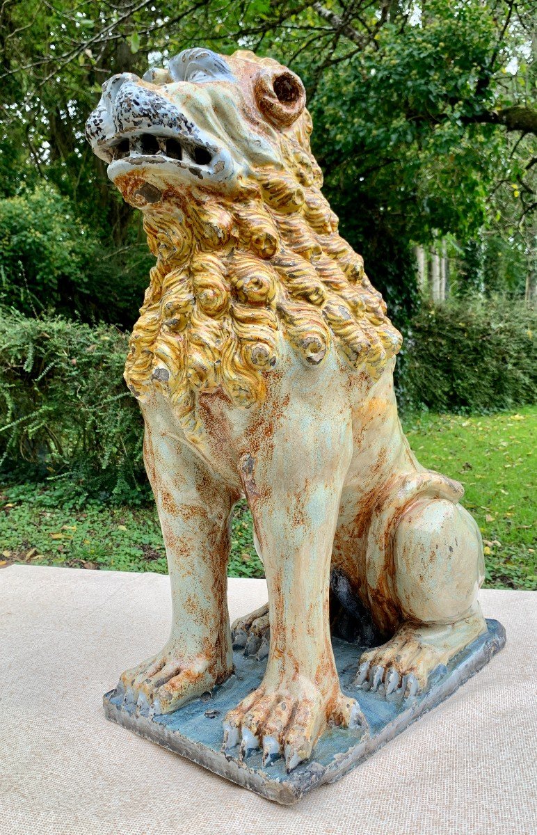Musée Circa 1730/1740, Very Large & Hugh Ceramic Lion From Rouen-photo-3