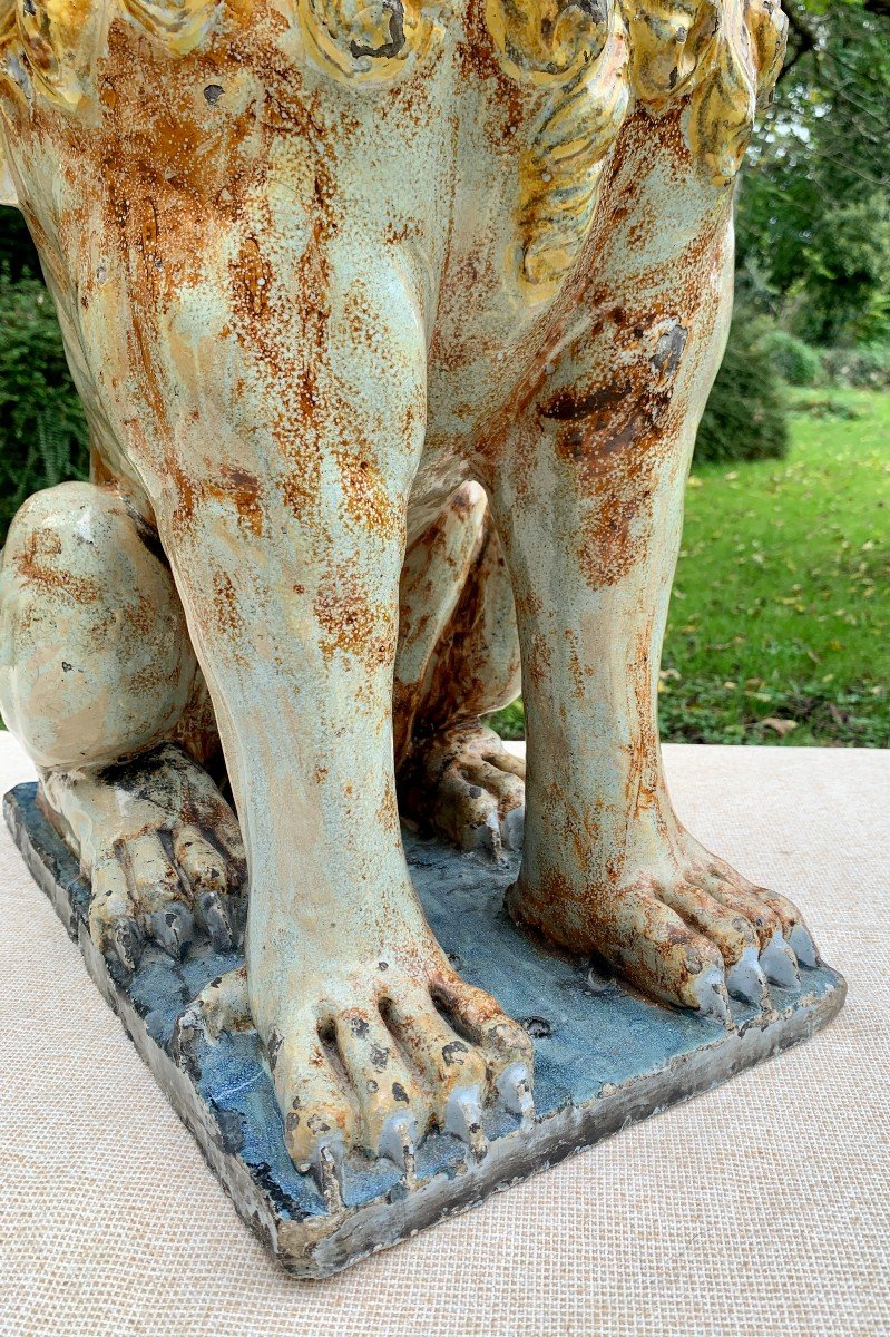 Musée Circa 1730/1740, Very Large & Hugh Ceramic Lion From Rouen-photo-4