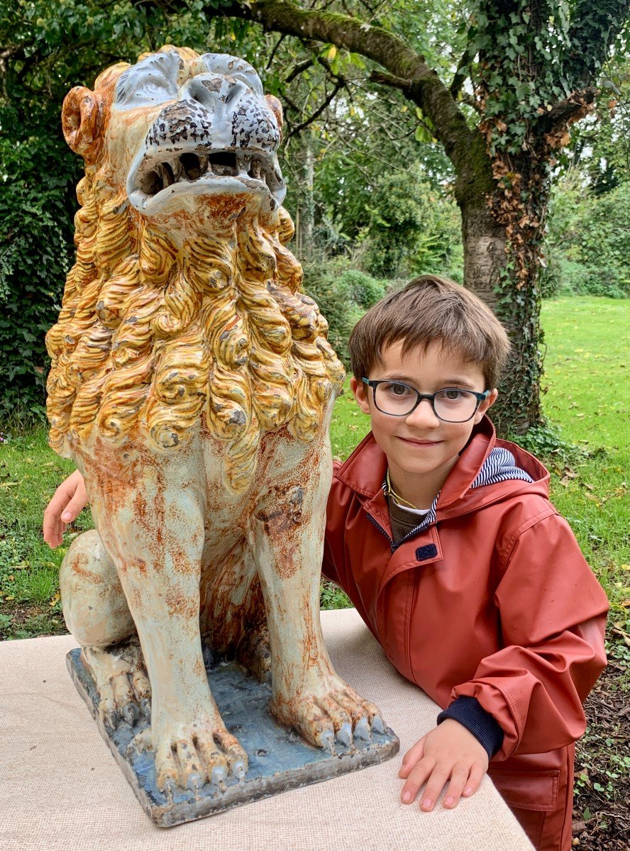 Musée Circa 1730/1740, Very Large & Hugh Ceramic Lion From Rouen