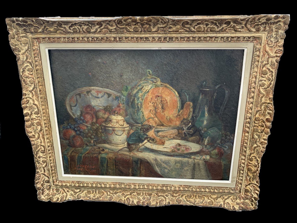 HST "le  rat des villes & le rat des  champs" 1911, nature morte aux souris, sign Léon JOUENNE 