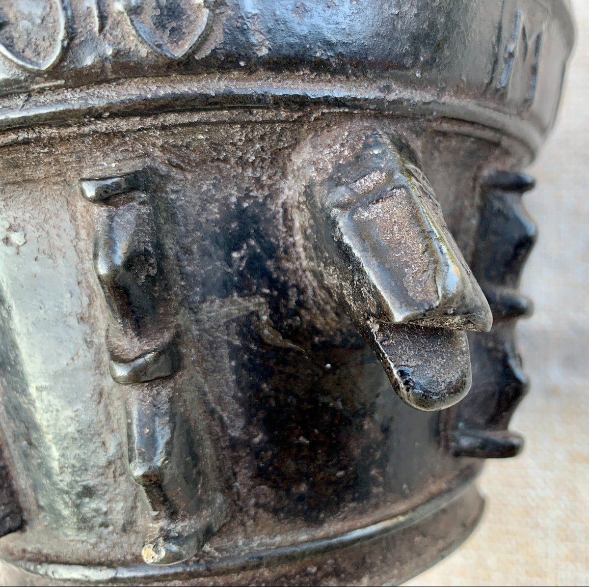 Rare Bronze Mortar From Gothic Period, Patronymic & Dated-photo-2