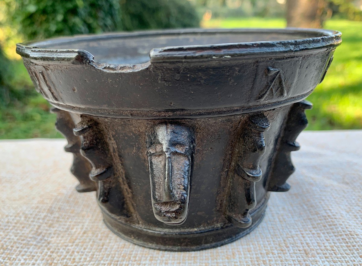 Rare Bronze Mortar From Gothic Period, Patronymic & Dated-photo-7