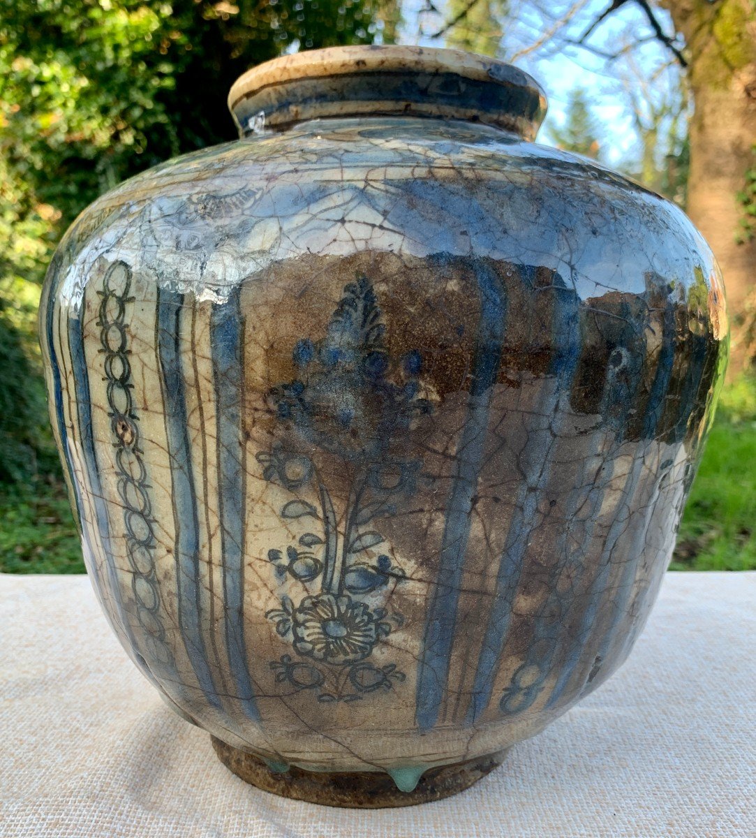 Very Large Early 19th  Qajar Ceramic Vase, Persia, Floral Decoration & Nice Enamel-photo-2