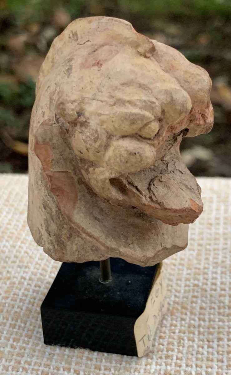 Tête harpie / monstre en terre cuite soclée, Palmyre IIe / IIIe s-photo-3