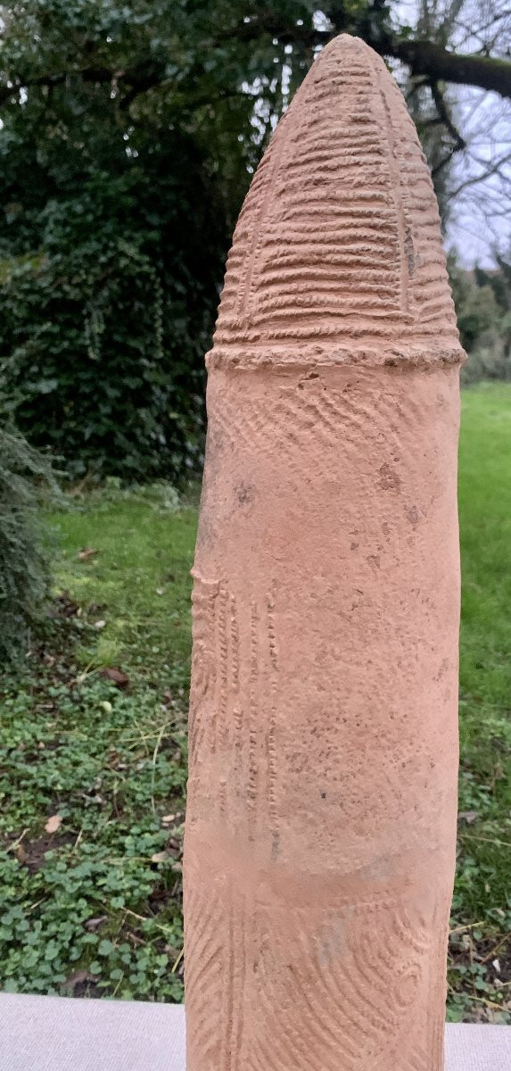 Large Phallic Funerary Urn With Scarifications, Terracotta, Bura Niger, 200 To 1400 Ad-photo-3