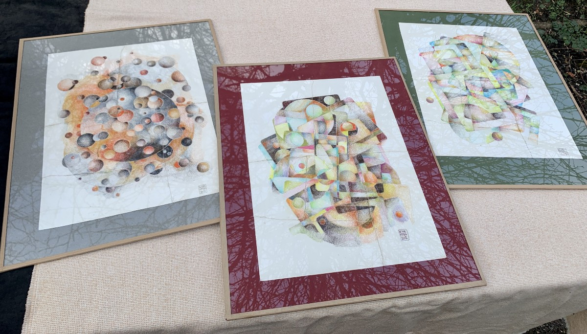Nicolas MAFFRE,  2012, suite de 3 dessins abstraits à la craie grasse-photo-6