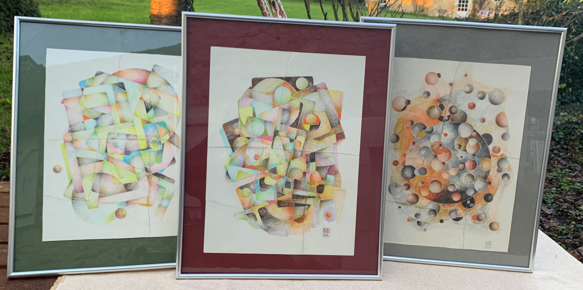 Nicolas MAFFRE,  2012, suite de 3 dessins abstraits à la craie grasse