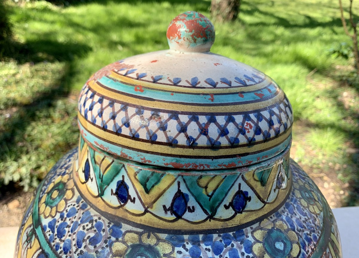 19th Cty Fez Area Morocco Ceramic  Large Khabbya With Lid-photo-4