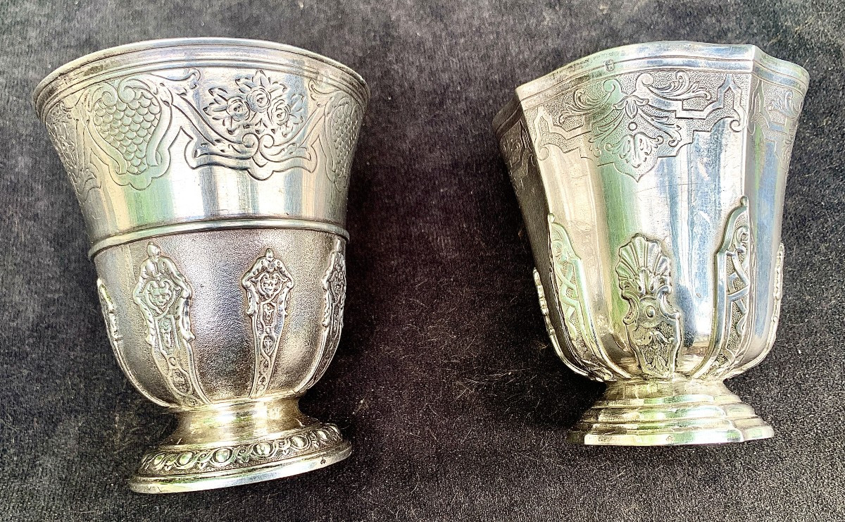 TETARD Frères à Paris, argent massif ciselé Timbale piédouche à appliques style Régence ciselé-photo-7