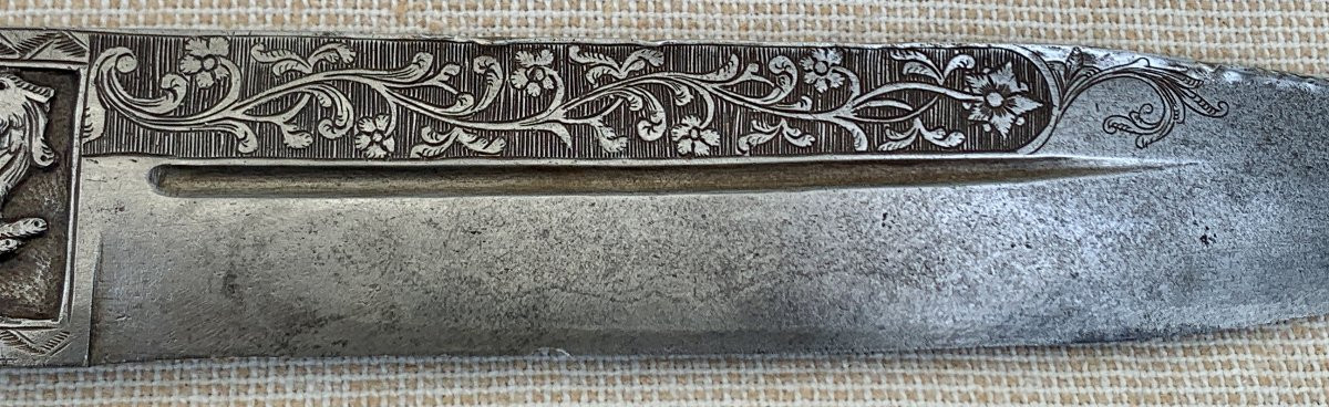  Genoa Italy 17th Cty Hunting Dagger& Its Original Scabbard, Engraved Blade-photo-3