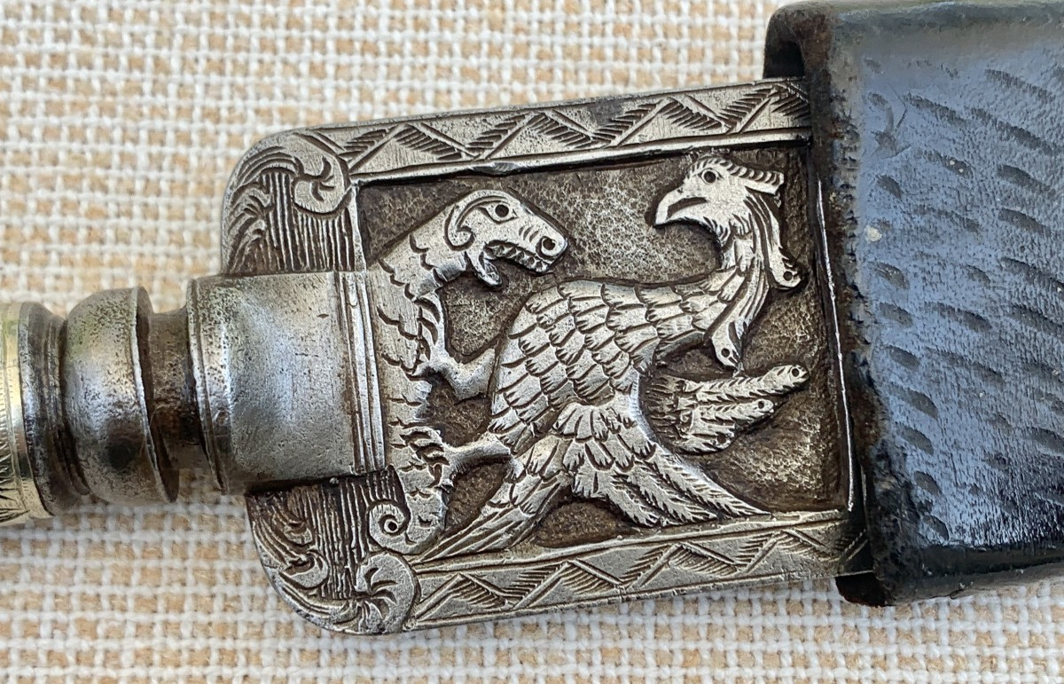  Genoa Italy 17th Cty Hunting Dagger& Its Original Scabbard, Engraved Blade-photo-8