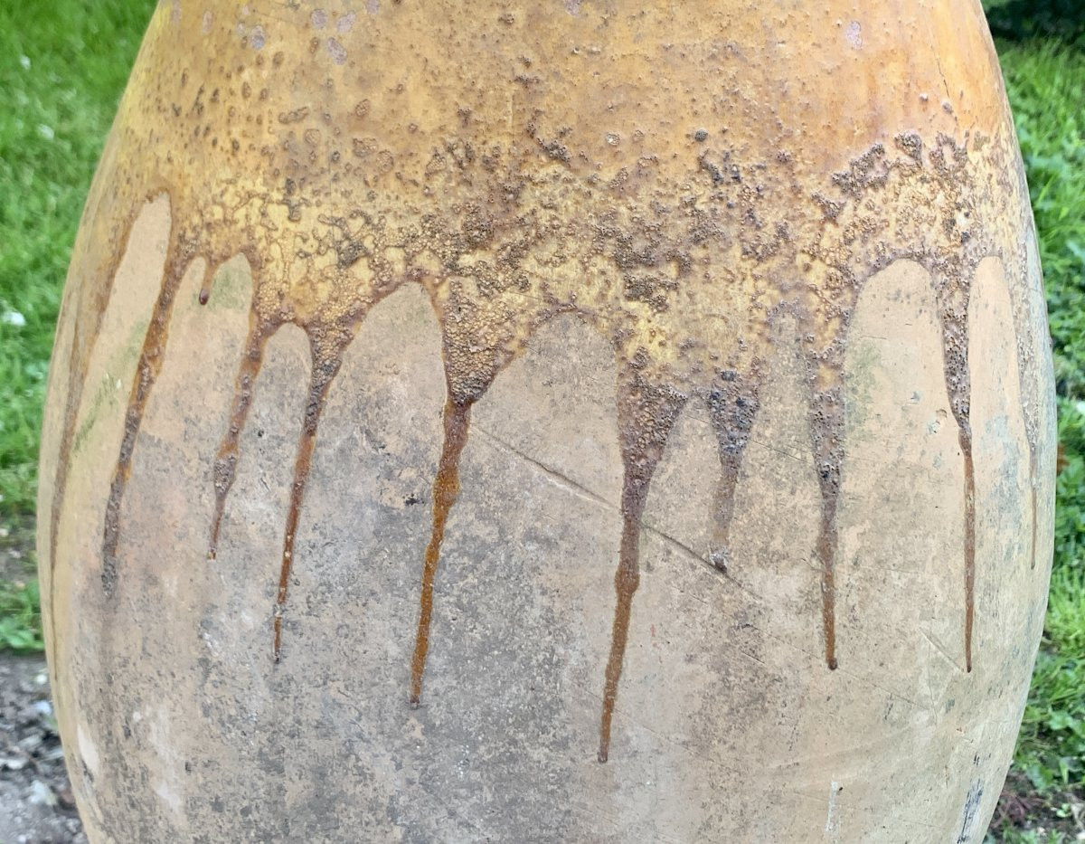 Fréjus XVIIe s, importante jarre terre vernissée ocre 3 tampons en creux fleurs lys-photo-1