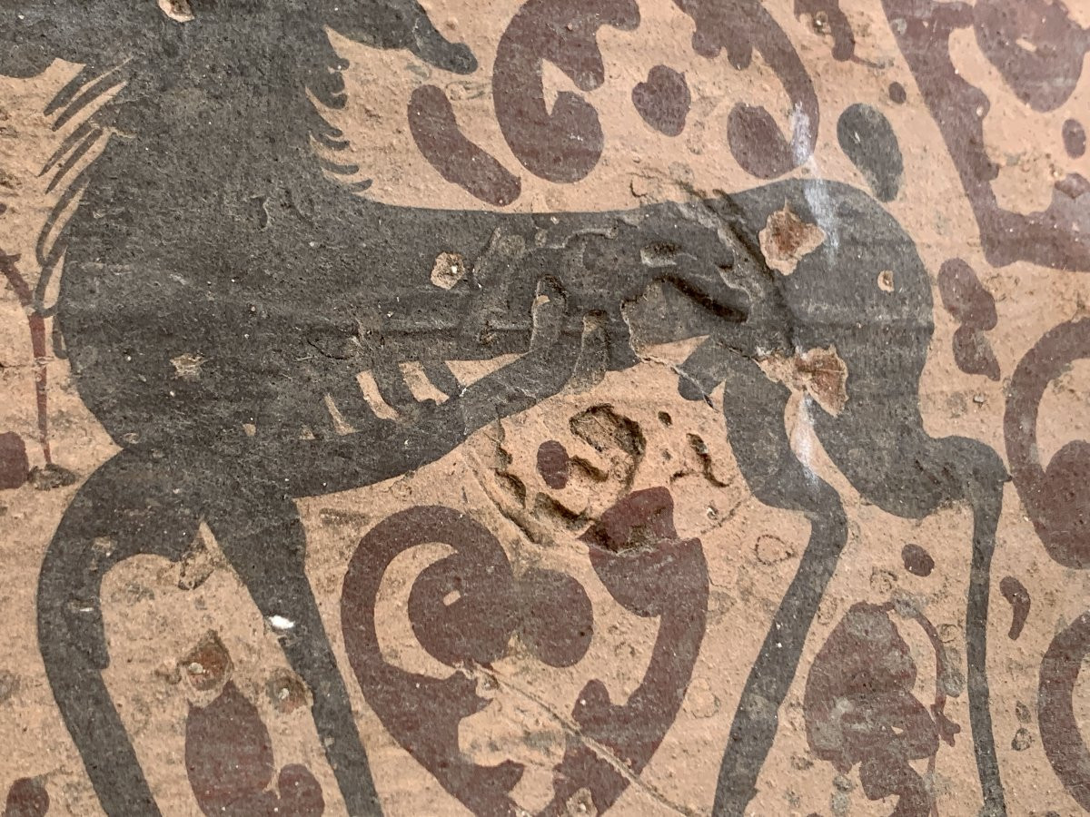  Espagne XIV ou XVe s Rare carreau médiéval de plafond  PATERNA / SOCARRAT-photo-1