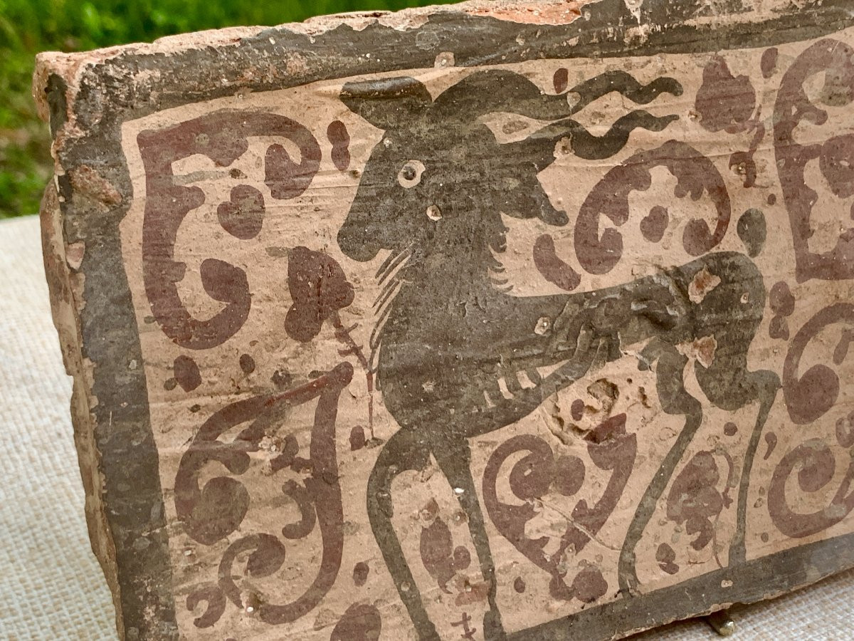  Espagne XIV ou XVe s Rare carreau médiéval de plafond  PATERNA / SOCARRAT-photo-3