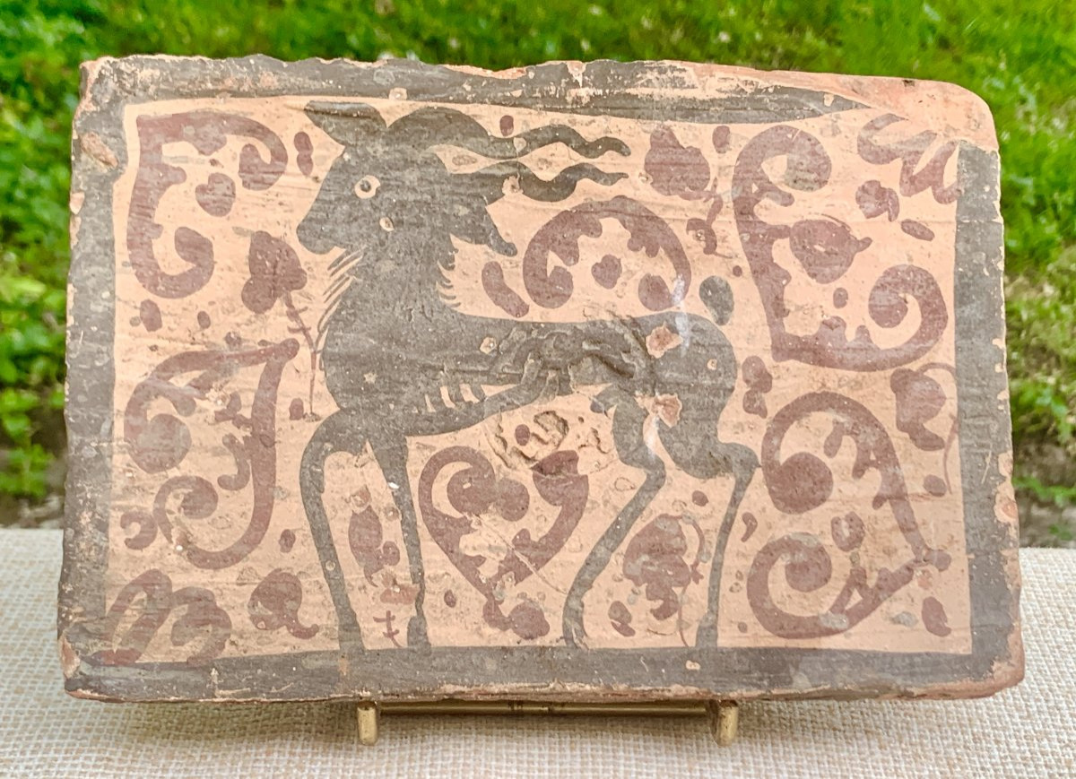  Espagne XIV ou XVe s Rare carreau médiéval de plafond  PATERNA / SOCARRAT-photo-5
