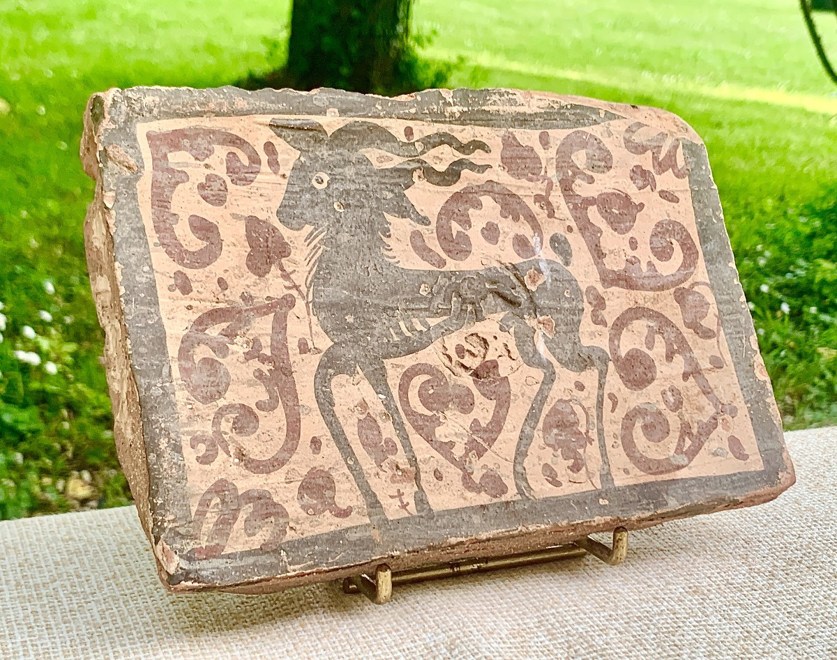  Espagne XIV ou XVe s Rare carreau médiéval de plafond  PATERNA / SOCARRAT