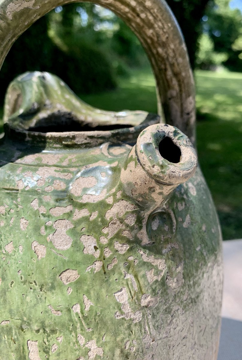 Large Green Glazed Earthenware Oil Jug Sadirac Or Saintonge, 18th Century-photo-3