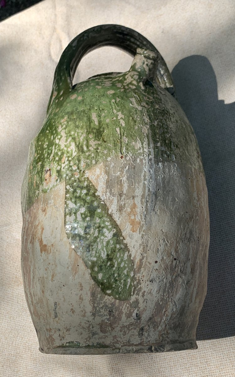 Large Green Glazed Earthenware Oil Jug Sadirac Or Saintonge, 18th Century-photo-8