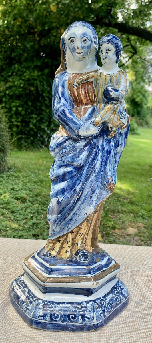 Vierge à l'enfant sur son socle, faïence de Rouen datée 1711-photo-6