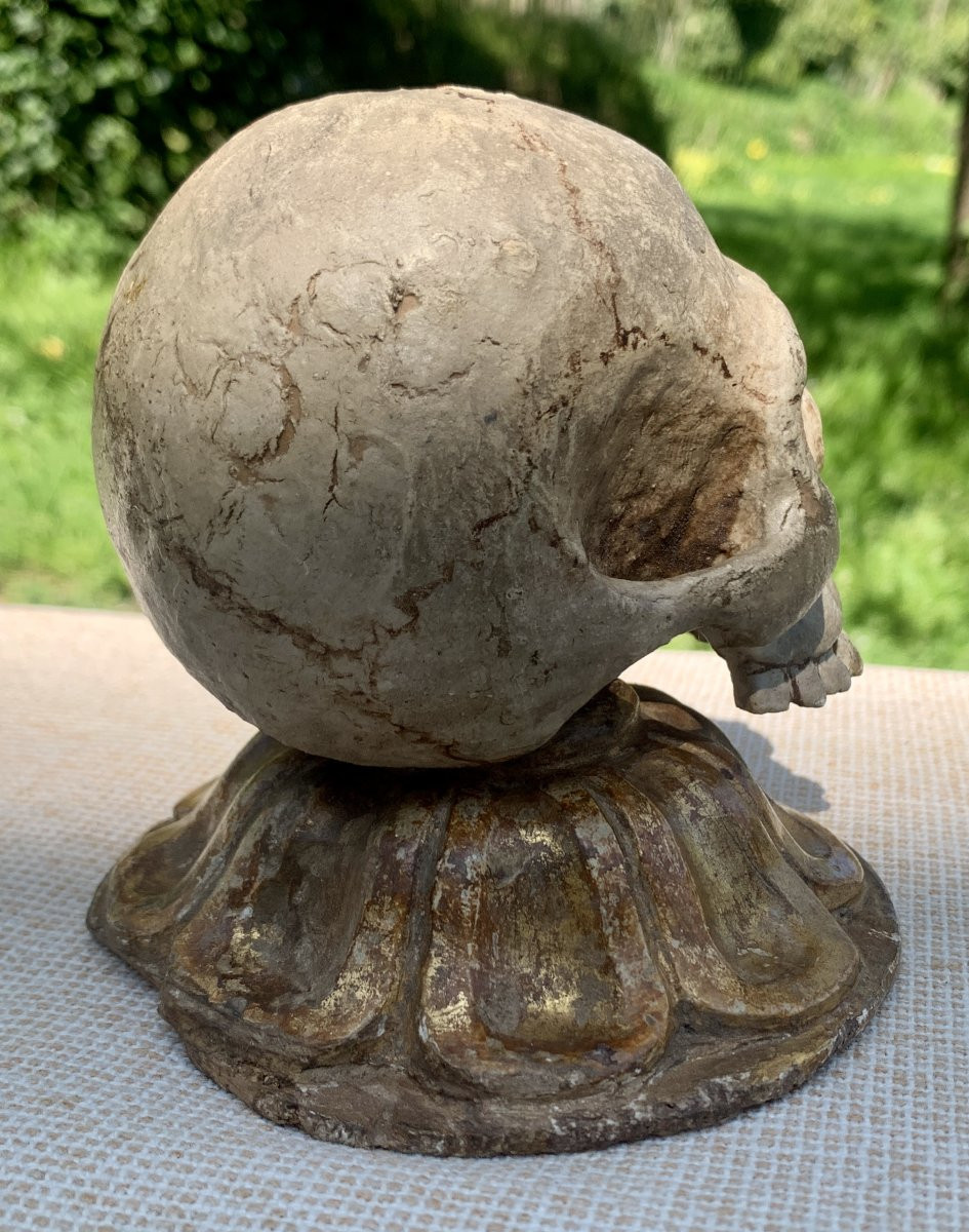 MEMENTO MORI bois sculpté  polychrome & doré, Italie XVIIe s-photo-8