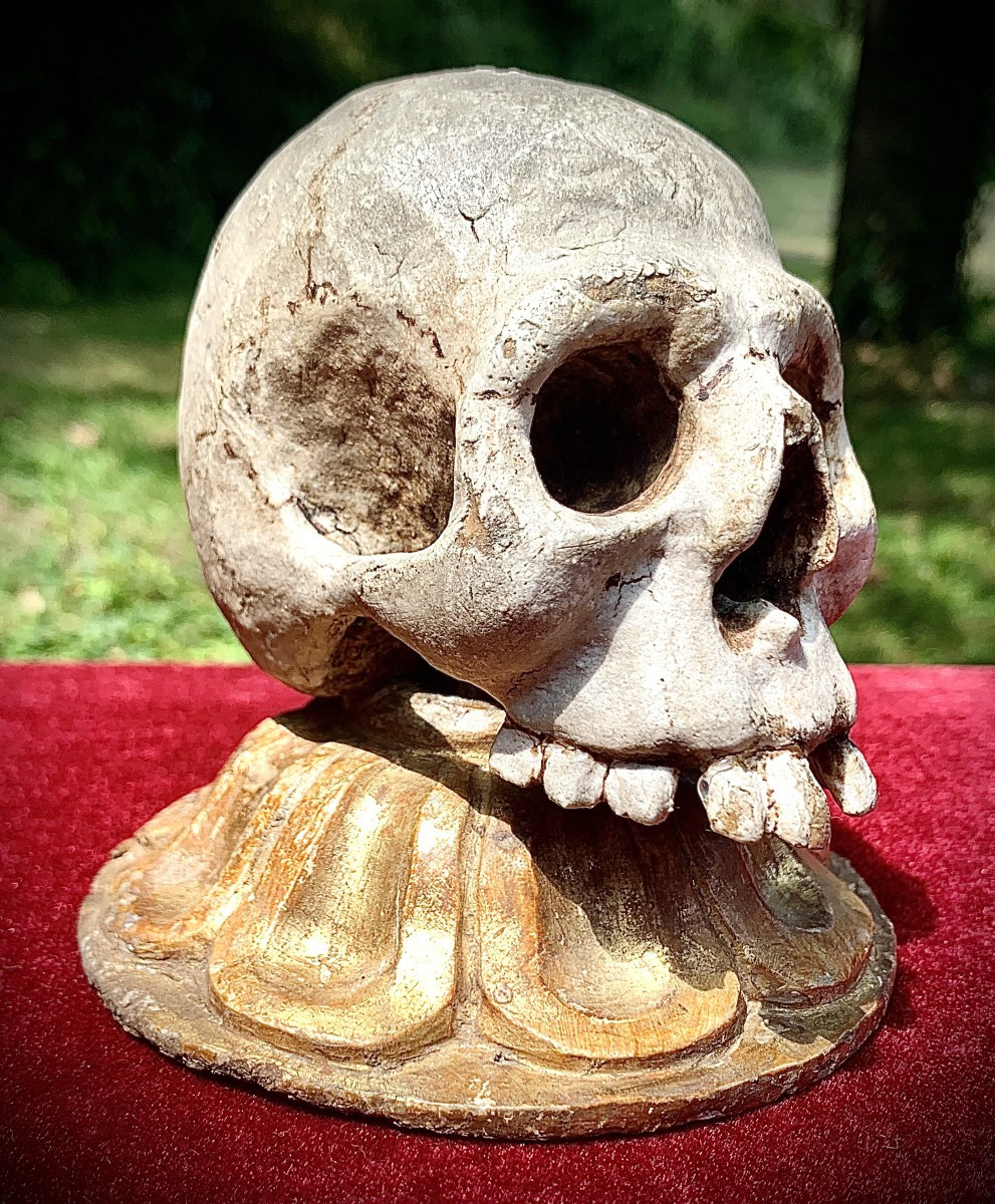 MEMENTO MORI bois sculpté  polychrome & doré, Italie XVIIe s