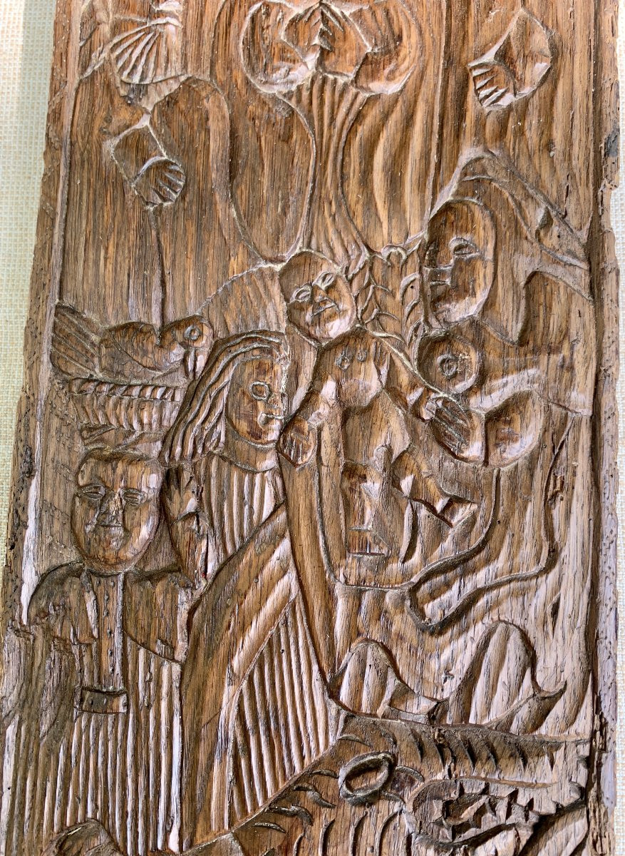 Folk Or Colonial Art Set Of 2 Wden Carved Panels, Historical Subject, Dated 1659-photo-3