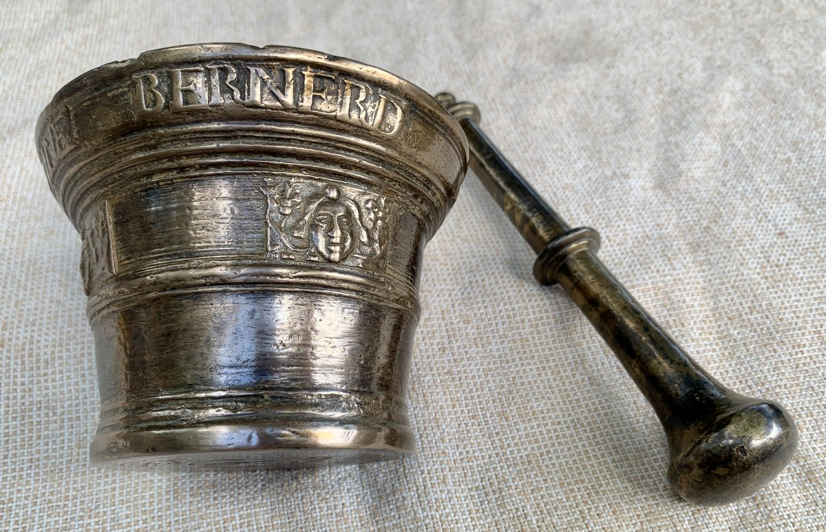 Haute Epoque: Bronze Mortar With Its Pestle Anthoine Bernerd 1640-photo-6