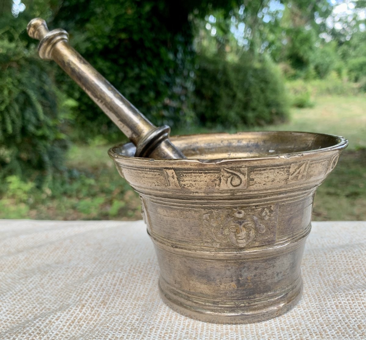 Haute Epoque: Bronze Mortar With Its Pestle Anthoine Bernerd 1640