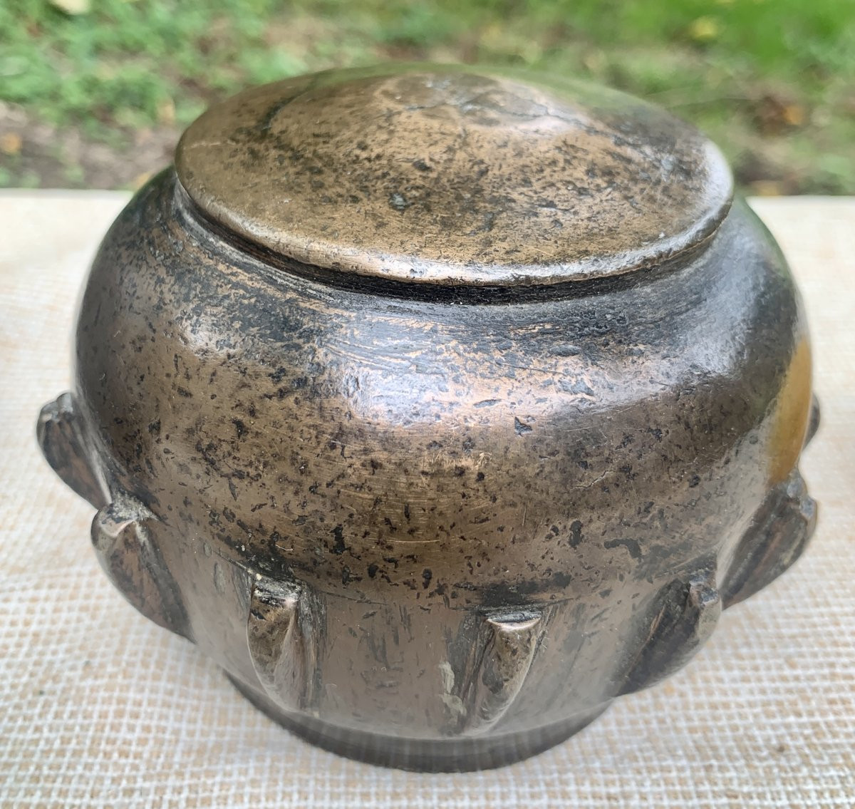 16th Cty Spherical Hispano-moresque Mortar With Bronze Fins, Southern Spain-photo-2