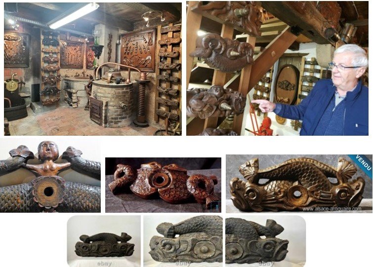 XVIIe s important verrou tonneau bois sculpté encadré par 2 phoenix-photo-7