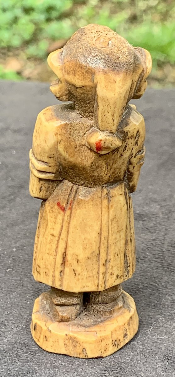 2 Carved Bone Statuettes Including 1 Maternity, India 18 Or 19th Cty, Traces Of Polychromy-photo-4