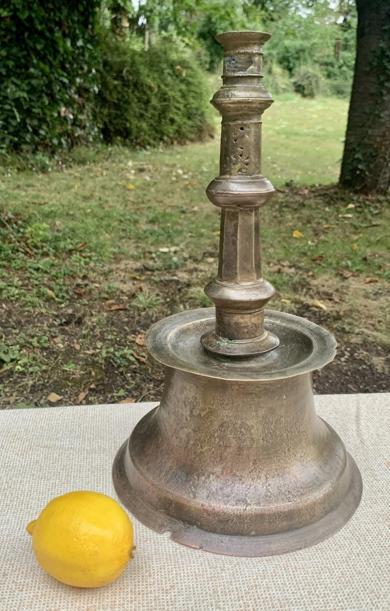 Late 14 Th To 15th Cty Very Large Bronze Ottoman Candle-photo-1