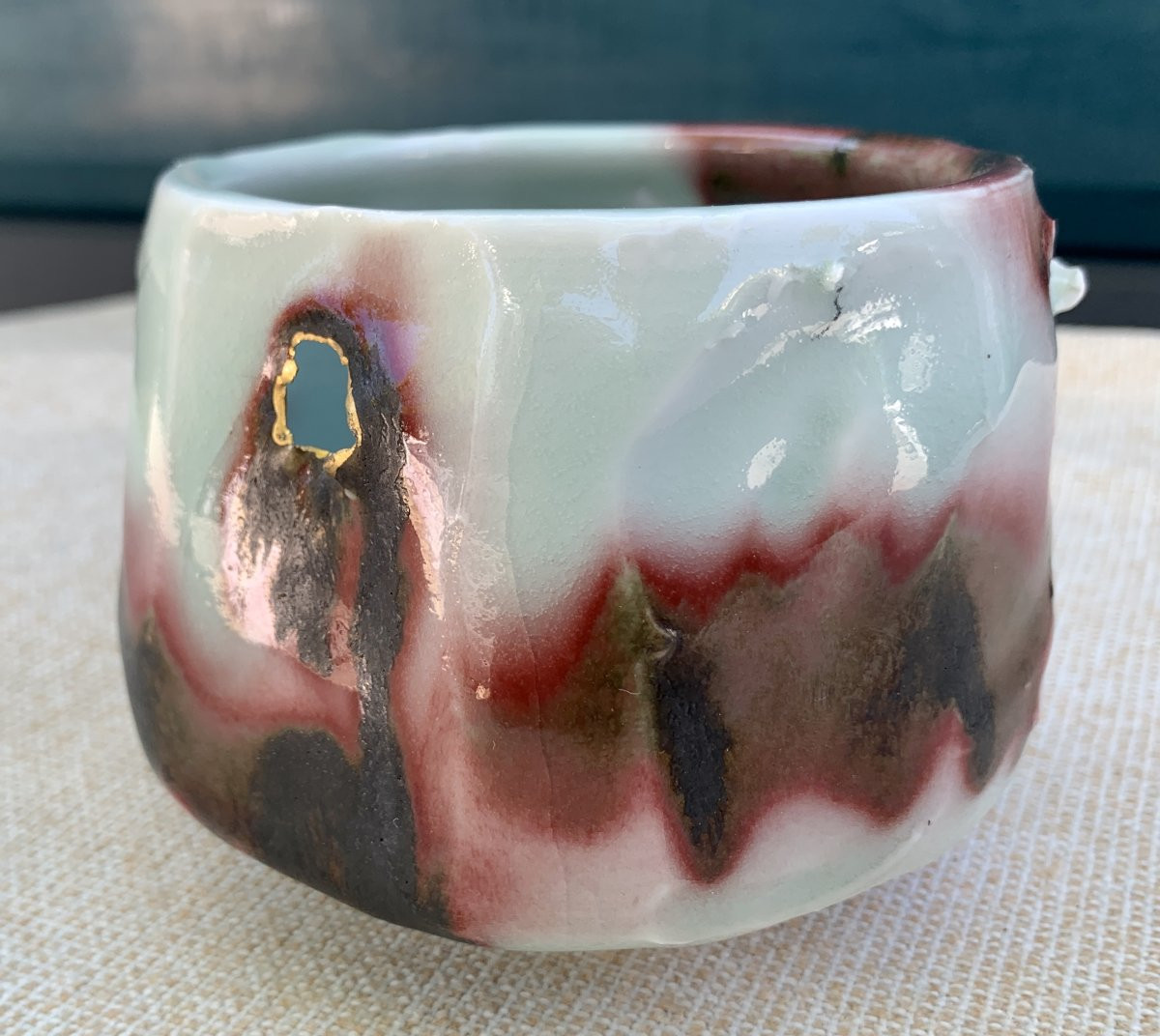 Japanese-style Oxblood Red & Gold Ceramic / Porcelain  Cup By Clothilde Legrand-photo-4