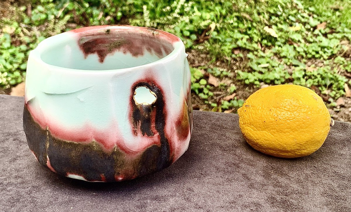 Japanese-style Oxblood Red & Gold Ceramic / Porcelain  Cup By Clothilde Legrand-photo-1