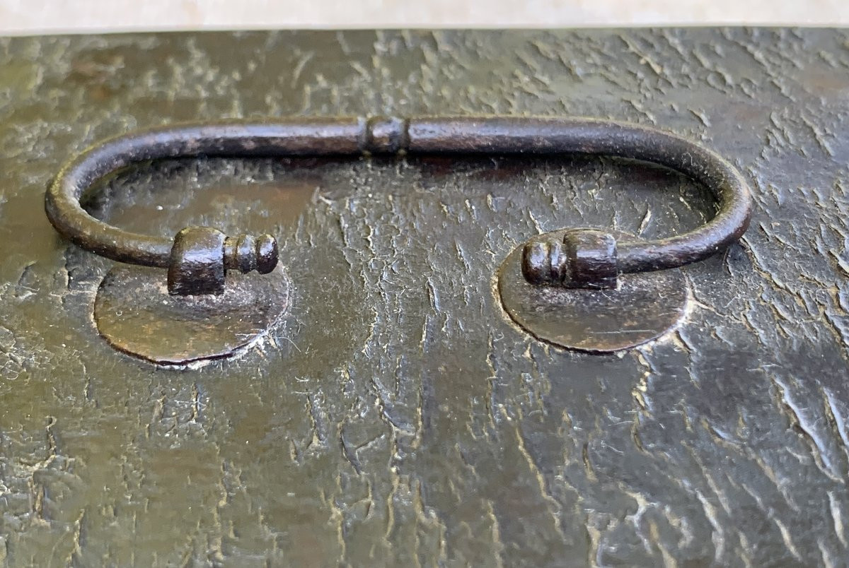 Louis XIV Small Wooden Leather Box, Complete With All Its Forged Fittings-photo-2