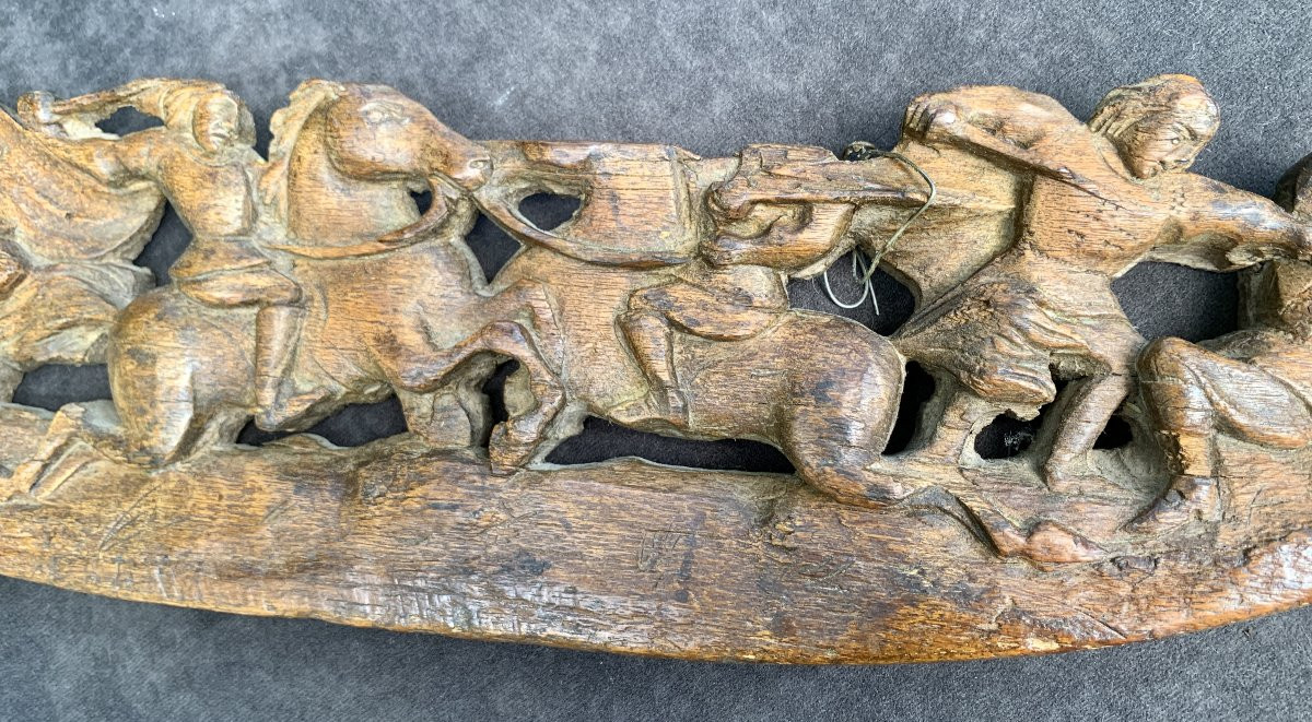 Early 19th Cty Long Openwork Wooden Cart Panel Sicily Italy, Battle Scene-photo-5