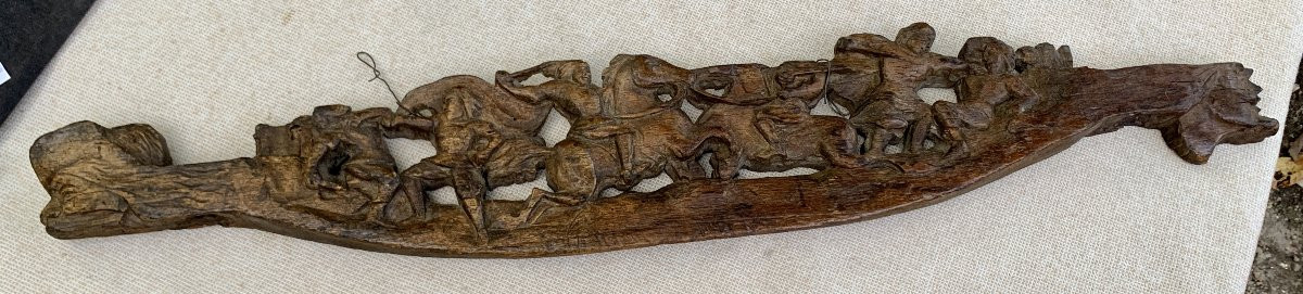 Early 19th Cty Long Openwork Wooden Cart Panel Sicily Italy, Battle Scene-photo-7